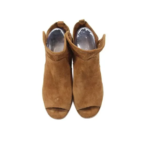 Gianni Bini Womens Suede Rezzy Perforated Peep-Toe Booties Brown Size 7 - Picture 2 of 6